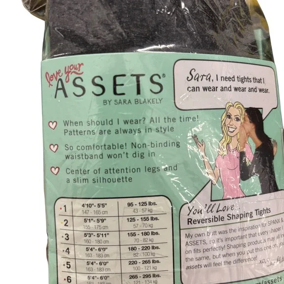 2 Love Your Assets Sara Blakely‎ Black Diamond Reversible Shaping Tights Sz 4 - Picture 6 of 7